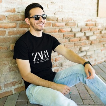 Koszulka Męska z Nadrukiem Bawełniany T-shirt Na Prezent Zara Się Ożenię M