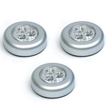 3x OKRĄGŁA lampka 3 LED przyklejana na baterie OŚWIETLENIE meblowe szafy