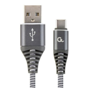 Kabel USB A - USB C w oplocie, wtyki metalowe, długość 1m