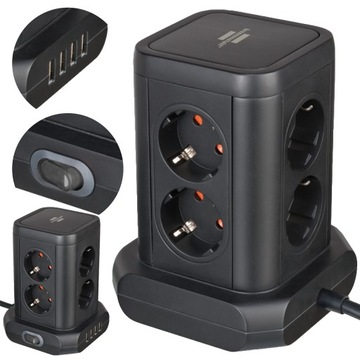 Wieża Zasilająca Brennenstuhl 8 Gniazd 4xUSB 4,8A Przedłużacz Listwa 2m