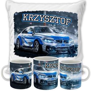 НАБОР ПОДУШКА + КРУЖКА BMW ДЛЯ ВОДИТЕЛЯ ПОДАРОК ​​НА ДЕНЬ РОЖДЕНИЯ + ИМЯ