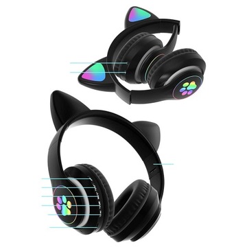 Наушники с кошачьими беспроводными ушами Bluetooth 5.0 стерео черные