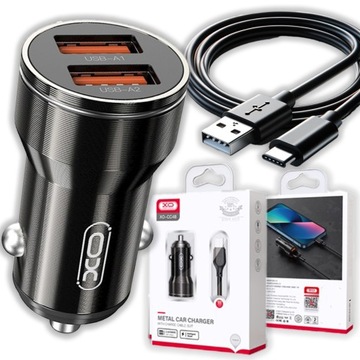 АВТОМОБИЛЬНОЕ ЗАРЯДНОЕ УСТРОЙСТВО XO CC48 2xUSB 2.4A ЧЕРНОЕ + КАБЕЛЬ USB-C 100 СМ БЫСТРОЕ