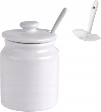 CUKIERNICA BIAŁA PORCELANOWA Z ŁYŻECZKĄ I POKRYWKĄ