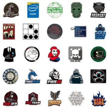 NAKLEJKI HAKER PROGRAMISTA WODOODPORNE ZESTAW MIX WLEPY NA LAPTOPA 50 szt