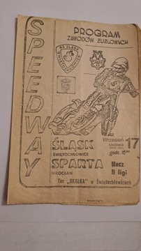 ŚLĄSK ŚWIĘTOCHŁOWICE - SPARTA WROCŁAW 17-09-1989 PROGRAM ŻUŻLOWY WYPEŁNIONY