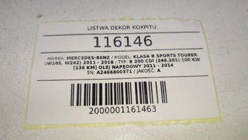 LIŠTA DEKORACE KOKPIT KOHOUTEK MERCEDES TŘÍDA B W246 A2466800371