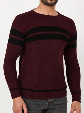 SWETER MĘSKI BORDOWY KLASYCZNY W PASKI S V5C