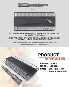НАБОР ТОЧНЫХ БИТ + ОТВЕРТКА JAKEMY JM-8174
