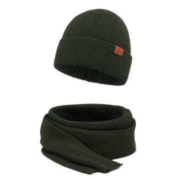 Zestaw prezentowy czapka zimowa z wełną merino + szal Khaki