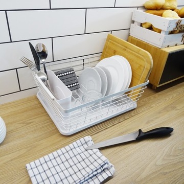 БЕЛАЯ ПОДСТАВКА ДЛЯ СУШКИ ПОСУДЫ С ПОДДОНОМ