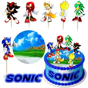 ZESTAW OPŁATEK NA TORT SONIC + POSTACI 3D + TEKST