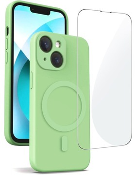 ETUI CASE DO IPHONE 13 SILIKONOWE DO MAGSAFE ZIELONY + SZKŁO HARTOWANE 9H