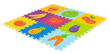 РАЗВИВАЮЩИЙ пазл FOAM MAT 86х86 для детей ФРУКТЫ толстый СКЛАДНОЙ 9 шт.