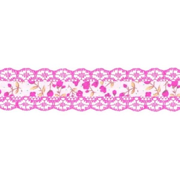 TASIEMKA KORONKOWA 2,5cm/1m wstążka koronka RÓŻOWA