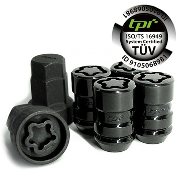 NAKRĘTKI ANTYKRADZIEŻOWE CZARNE 12x1,5 36mm stożek - PREMIUM TPI + 2 KLUCZE