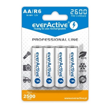 4x AKUMULATORKI EVERACTIVE PRO AA R6 2600 mAh