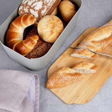ХЛЕБНАЯ КОРОБКА С БАМБУКОВОЙ ДОСКОЙ, СЕРЫЙ 259302