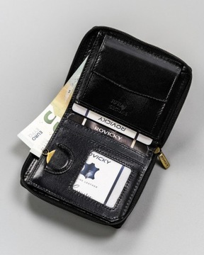 ROVICKY męski portfel skórzany czarny na suwak antykradzieżowy