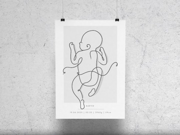 Plakat Prezent Metryczka Noworodka Szara 50x70