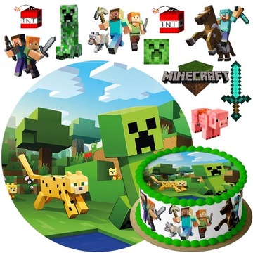 ZESTAW OPŁATEK NA TORT MINECRAFT + POSTACI 6szt