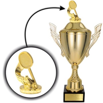 PIĘKNY puchar z figurką Badminton 33 cm +GRAWER