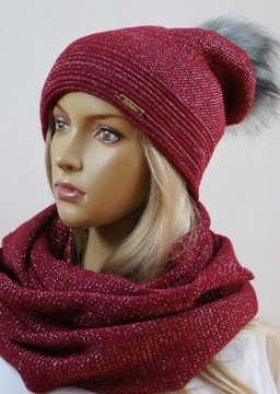 KOMPLET CZAPKA + KOMIN SZAL pompon # 09