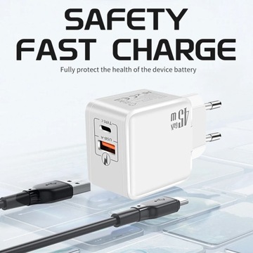 Ładowarka USB C 45 W GaN typu C Szybkie ładowanie dla iPhone'a 15 14 Pro Max Samsung