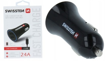 SWISSTEN ŁADOWARKA SAMOCHODOWA 2,4A 2x USB+ mikro