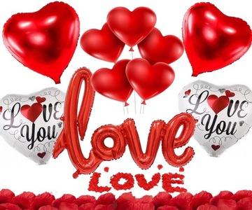 ZESTAW DEKORACJI BALONY WALENTYNKI I LOVE YOU