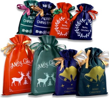 Torebki na Prezent Mikołajki pod Choinkę Święta Worki Prezenty Prezentowe 8