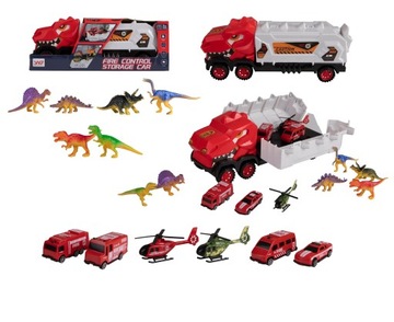 AUTO DINOZAUR STRAŻACKIE POJAZDY+ FIGURKI DINOZAURÓW