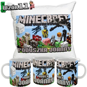 ZESTAW KUBEK PODUSZKA MINECRAFT MINER NADRUK IMIĘ KSYWKA