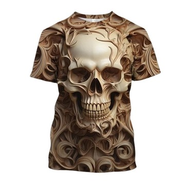 MROCZNY T-SHIRT MĘSKI KOSZULKA Z WZOREM 3D REALISTYCZNEJ CZASZKI 2XL