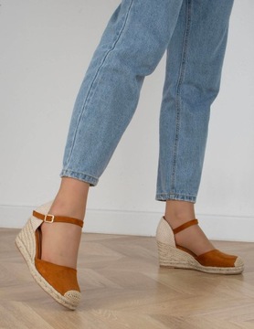 8093 CAMEL SANDAŁY ESPADRYLE NA KOTURNIE 38