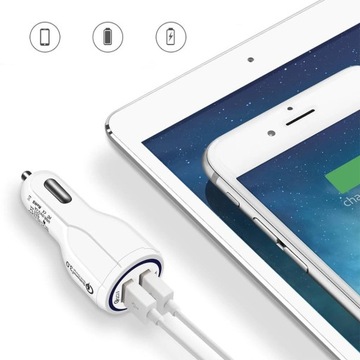 SZYBKA ŁADOWARKA SAMOCHODOWA USB QUICK CHARGE QUALCOMM 3.0 2x USB 3,1A