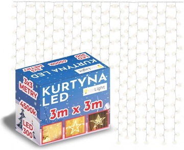 Kurtyna Świetlna Lampki 300 LED 3x3m Biały Neutralny