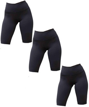 3x CZARNE Kolarki LEGINSY krótkie getry BAMBUSOWE damskie wysoki stan L/XL