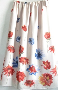 Spódnica jasna w kolorowe kwiaty prosta cienka tkanina długa r 54/58