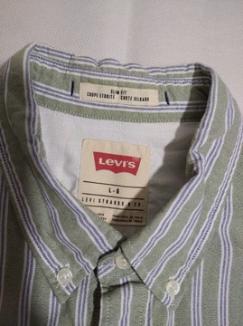 Koszula męska zielona w paski 100% bawełna Levi's L slim fit