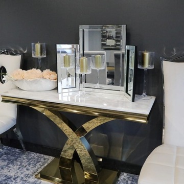 Srebrne lustro glamour stojące na toaletkę do makijażu M-0573