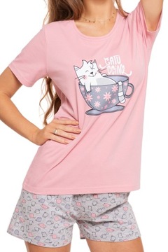 Женская летняя хлопковая пижама, шорты, футболка с коротким рукавом с котом, L