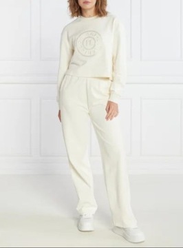 Kremowa Bluza Damska Karl Lagerfeld z Logo Krótka Bawełniana r.M