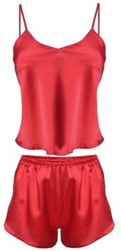 KAREN SET Satynowa piżamka z szortami S czerwony