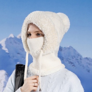 Zimowa czapka z dzianiny polarowej, szalik na szyję i zintegrowany kaptur