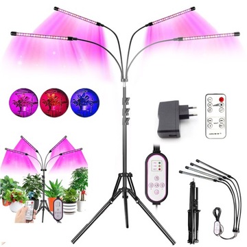 4X LAMPA DO WZROSTU HODOWLI UPRAWY TIMER ROŚLIN ŻARÓWKA 80LED 40W +PILOT