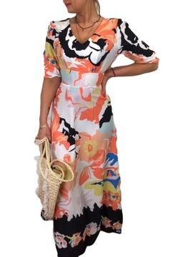 Elegancka maxi długa malowane kwiaty ślub dla XS