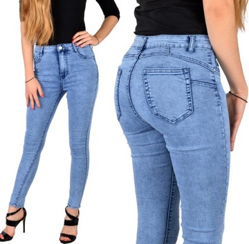 Spodnie Jeansy Wysoki Stan Jeansowe Push-Up Skinny