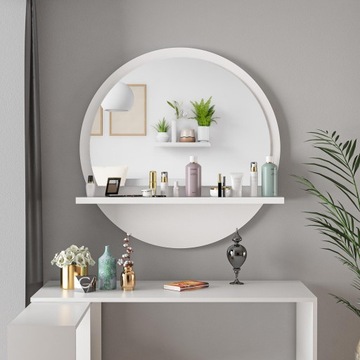 Настенное зеркало для ванной комнаты белое с полкой 60 СМ.