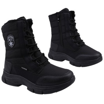 Śniegowce BOTKI DAMSKIE OCIEPLANE SOFTSHELL SUWAKI czarne BUTY ZIMOWE